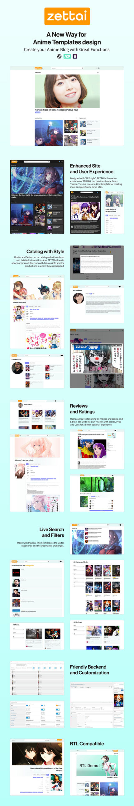 ZETTAI - Anime Blog and Database WordPress Theme + RTL - Features Image 1