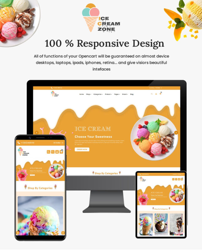 Ice Cream Zone - A Mouthwatering OpenCart Template for Frozen Desserts, Icecream and Candy Sellers - Features Image 1