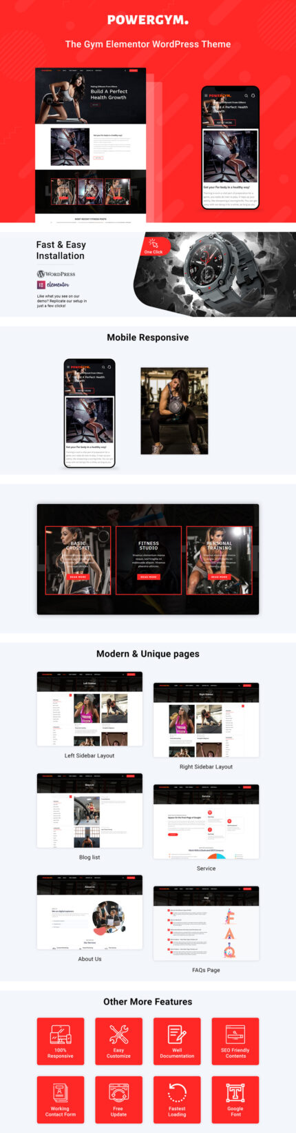 PowerGym - Multipurpose Gym Fitness & Bodybuilding WordPress Theme - Features Image 1