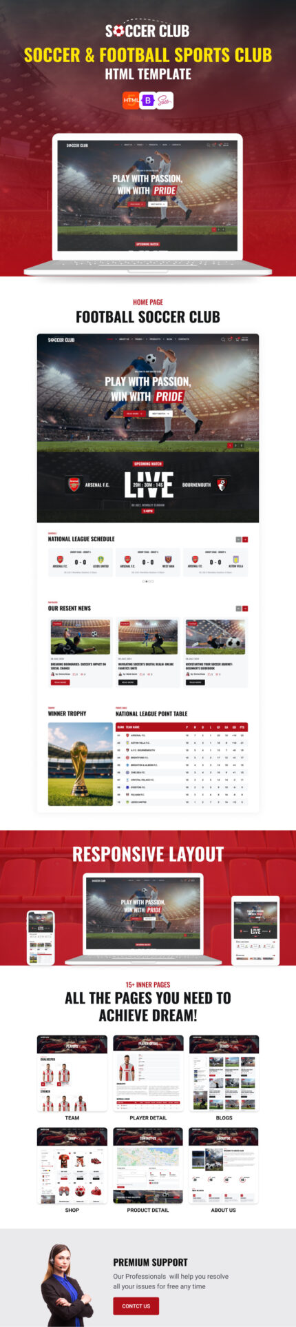 Soccer Club: Premium Football Sports HTML Template for Dynamic Teams - Features Image 1