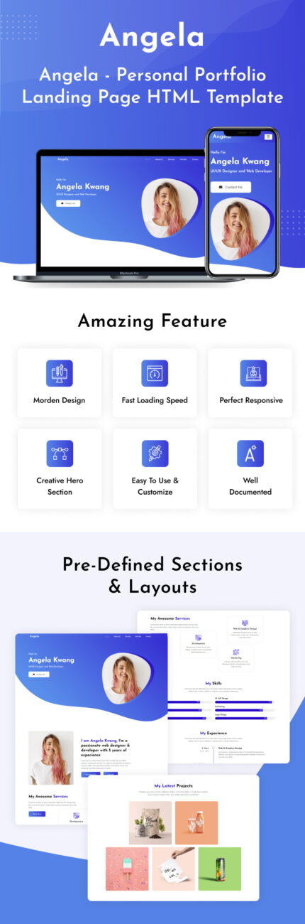 Angela - Personal Portfolio Landing Page HTML Template - Features Image 1