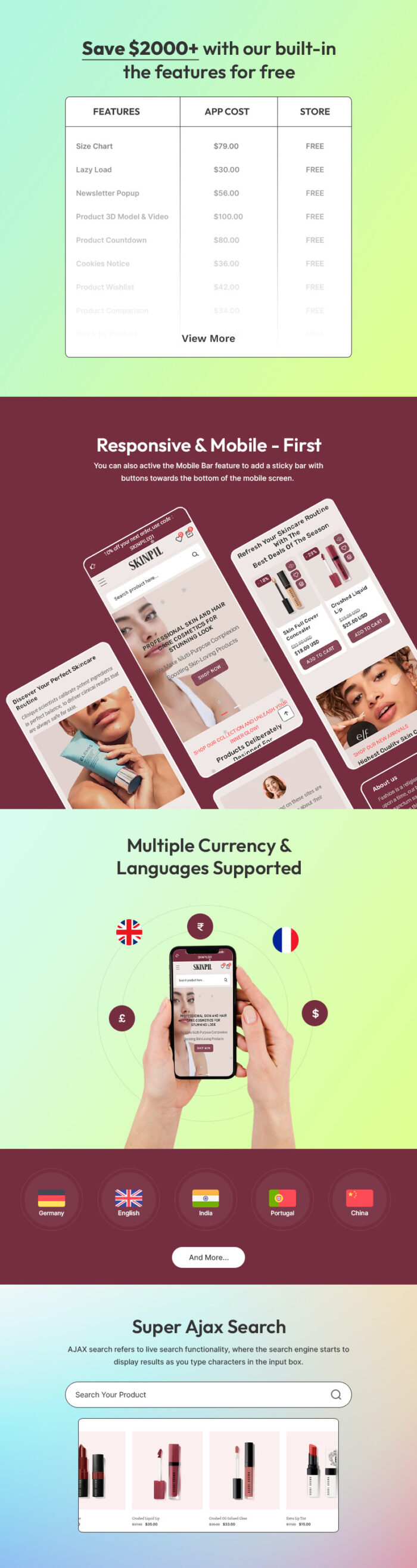 Skinpil - Cosmetics, Beauty & Skincare Store Multipurpose Shopify 2.0 Responsive Theme - Features Image 2