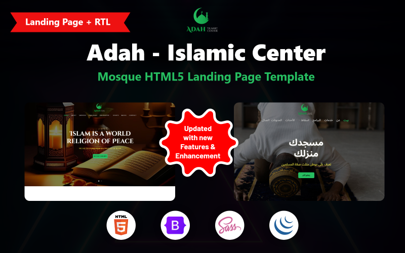 Adah - Islamic Center & Mosque HTML5 Landing Page Template