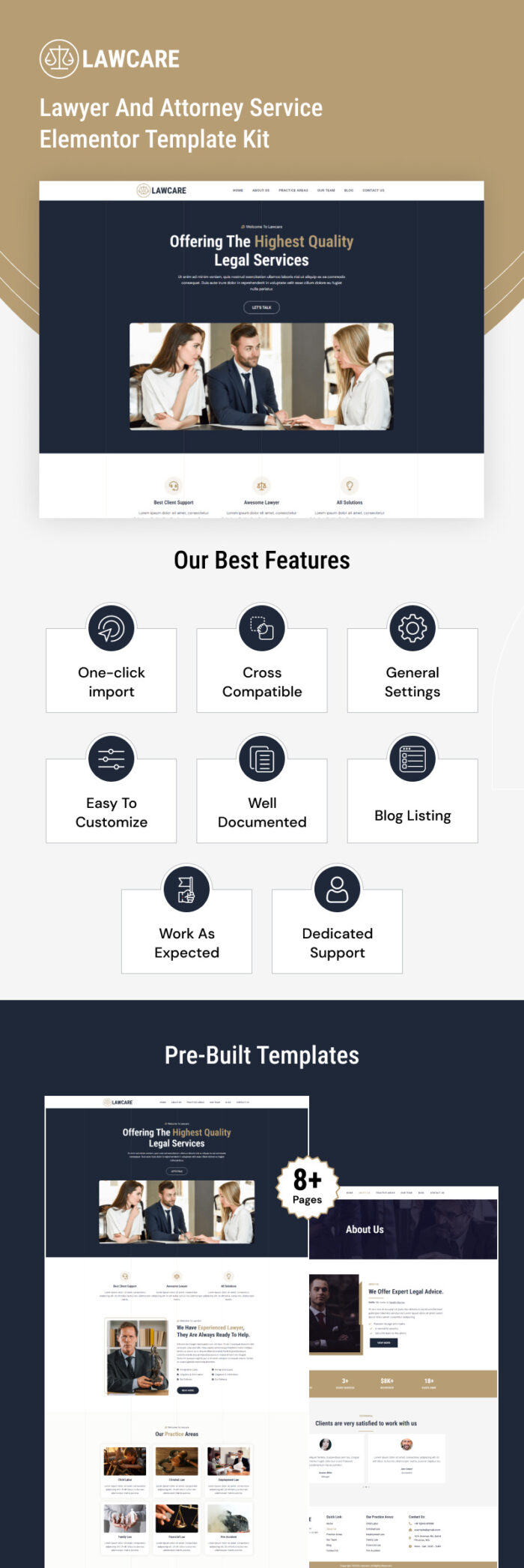 Lawcare - Lawyer and Attorney Service Elementor Template Kit - Features Image 1