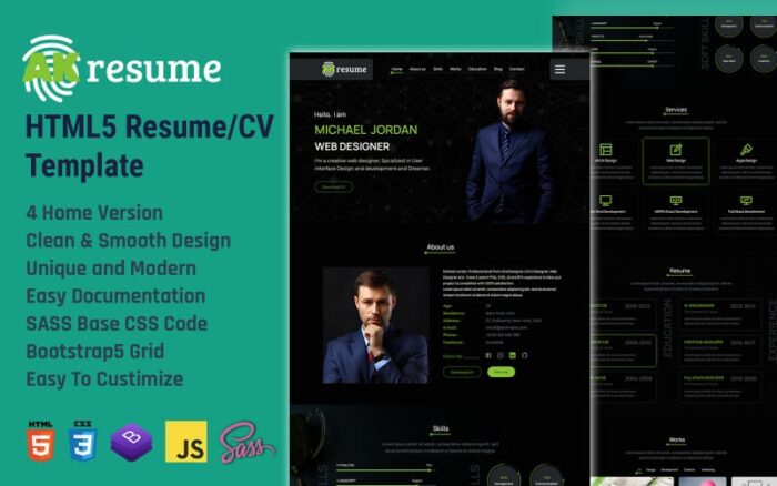 AKresume - Personal CV/Resume HTML5 Bootstrap 5 Template