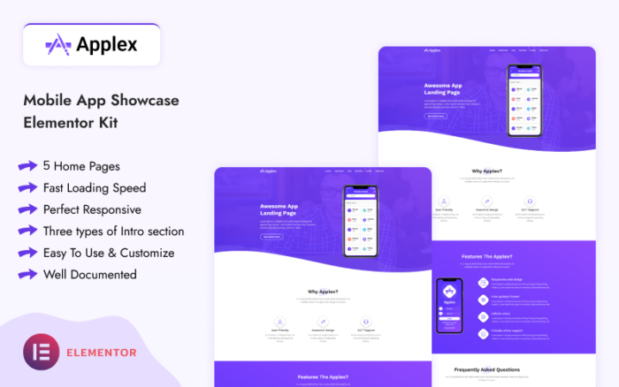 Applex - Mobile App Showcase Elementor Kit