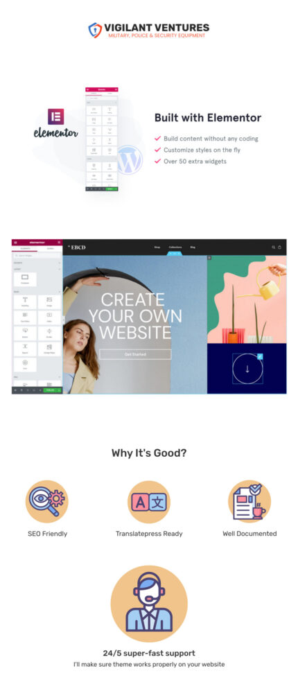 Vigilant Ventures - Military, Police & Security Equipment Elementor WooCommerce Template - Features Image 1