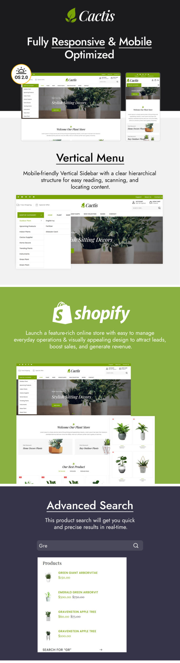 Cactis - Plants and Gardening Tools Online Store Shopify Theme - Features Image 1