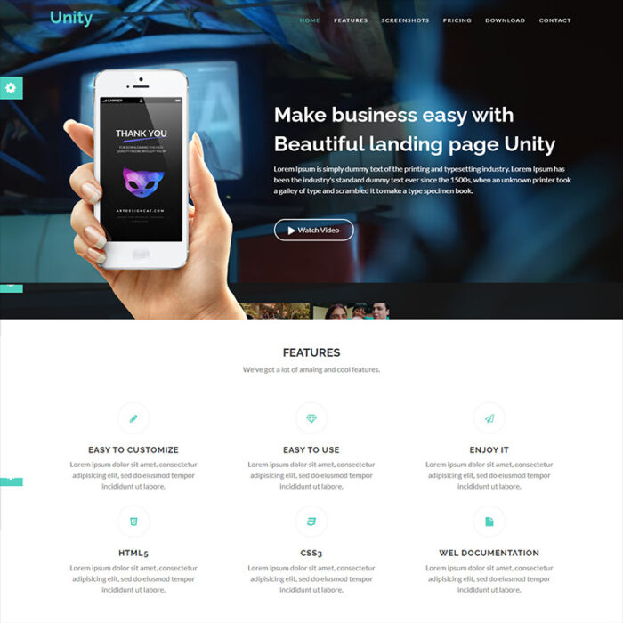 Unity App Landing Page HTML5 Template - Features Image 1