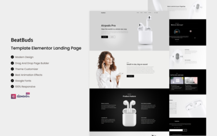 BeatBuds - Wireless Earbuds Elementor Landing Page