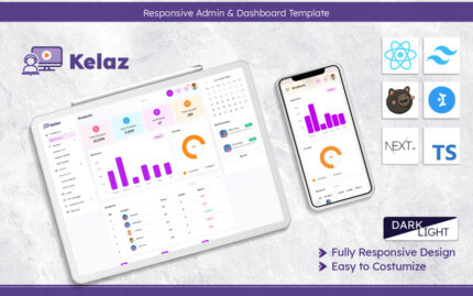 Kelaz - Modern Responsive Dashboard Template Built with Next.js 15 and React.js - Features Image 1