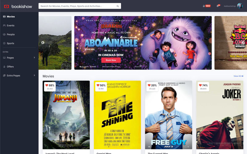 Bookishow - Movies, Events, Sports Website Template