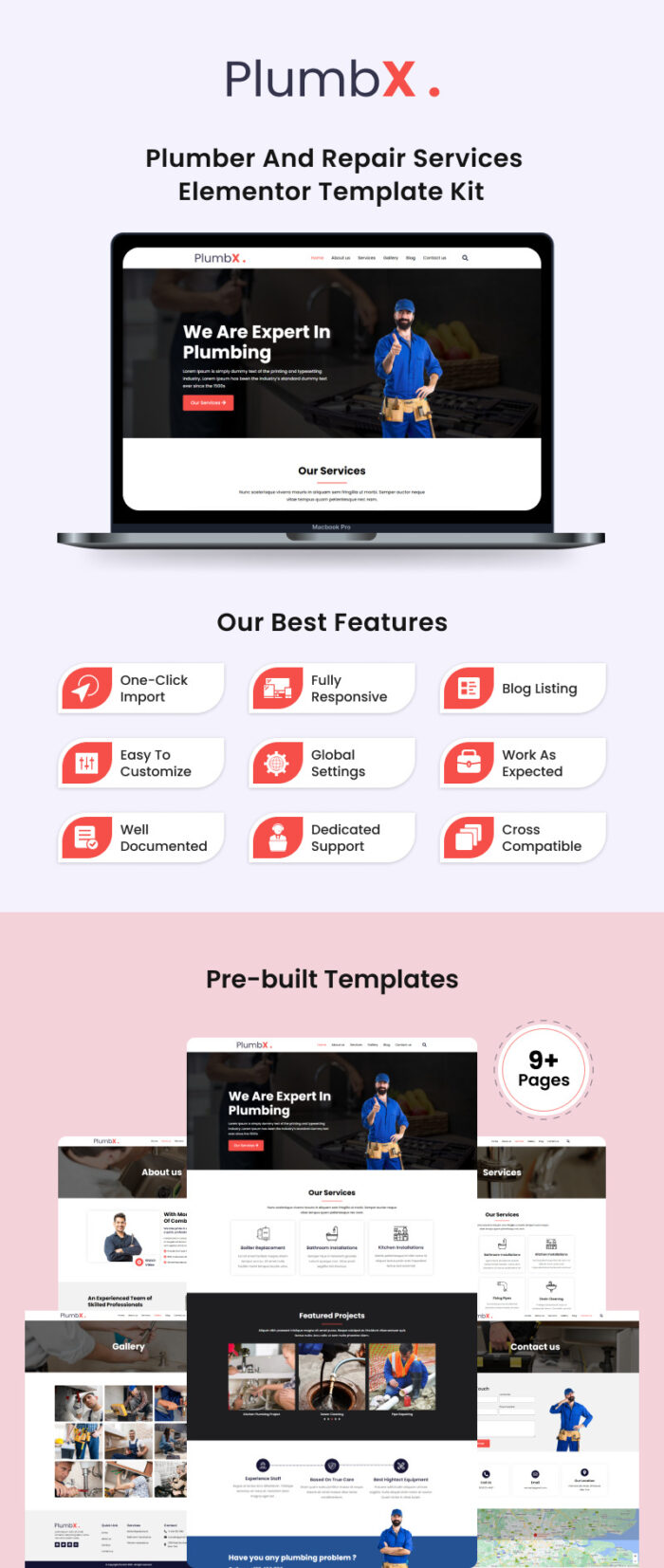 PlumbX - Plumber and Repair Services Elementor Template Kit - Features Image 1