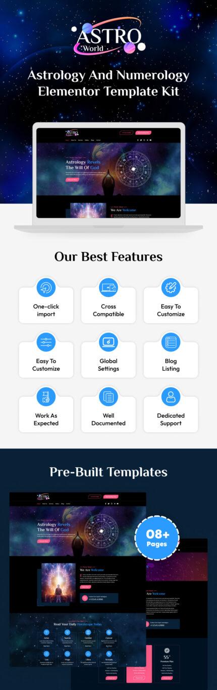 Astro World - Astrology And Numerology Elementor Template Kit - Features Image 1