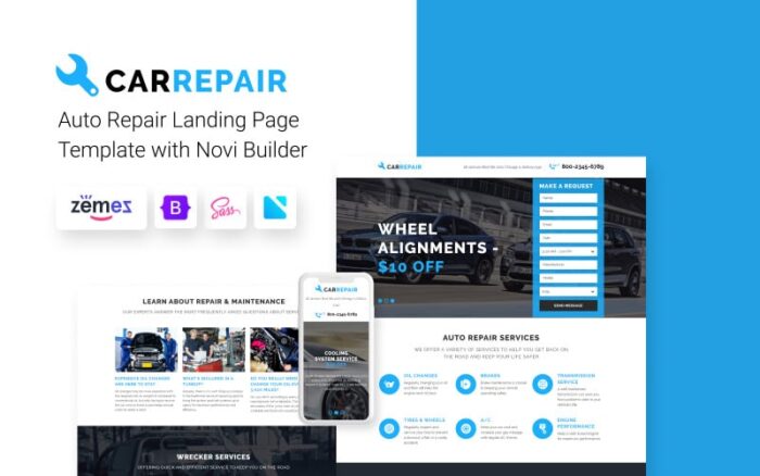 CarRepair - Auto Repair Workshop with Built-In Novi Builder Landing Page Template