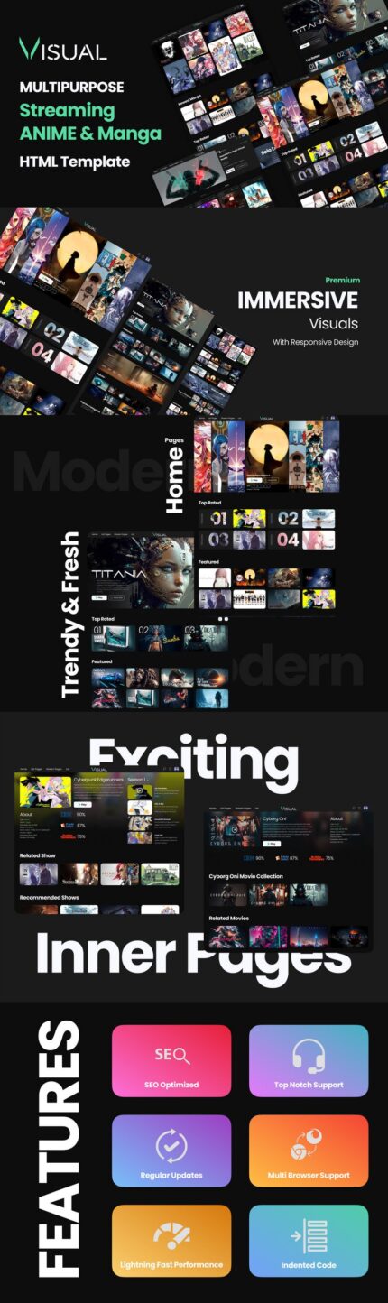 Visualize the World of Anime, Manga, and Movies with Visual - Your Ultimate Streaming HTML Template - Features Image 1
