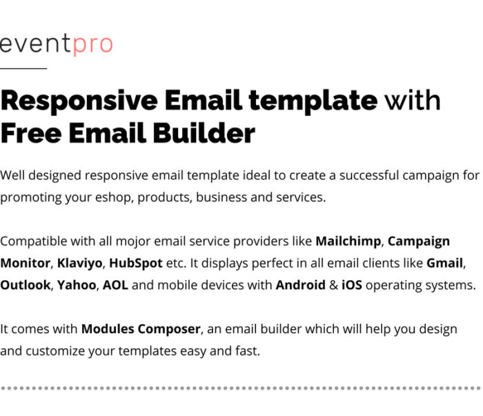 EventPro – Responsive Email for Events & Conferences with Online Builder Newsletter - Features Image 1