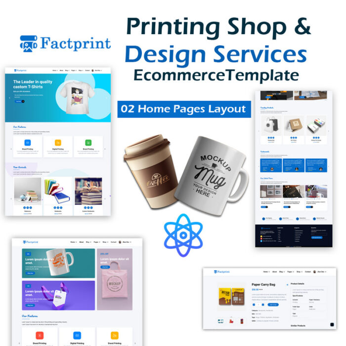 Factprint - Printing Shop & Design Services ECommerce React Template - Features Image 1