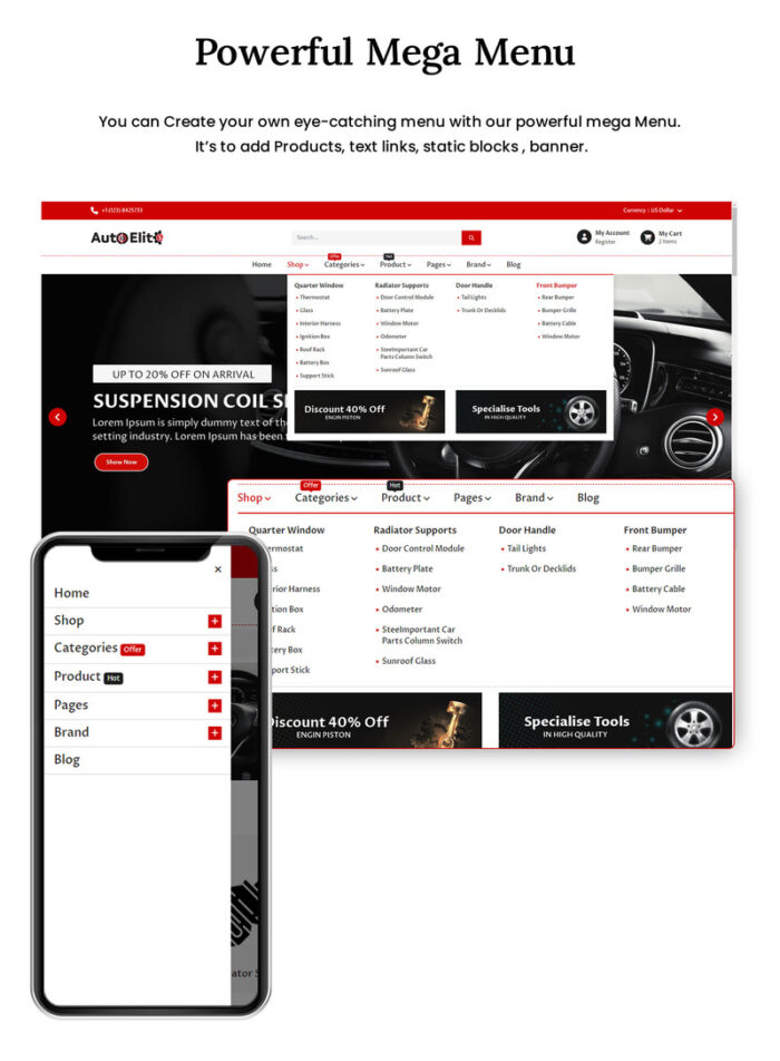 AutoElite Web - Premium HTML Template for Selling Vehicles Automobile Parts Online - Features Image 2