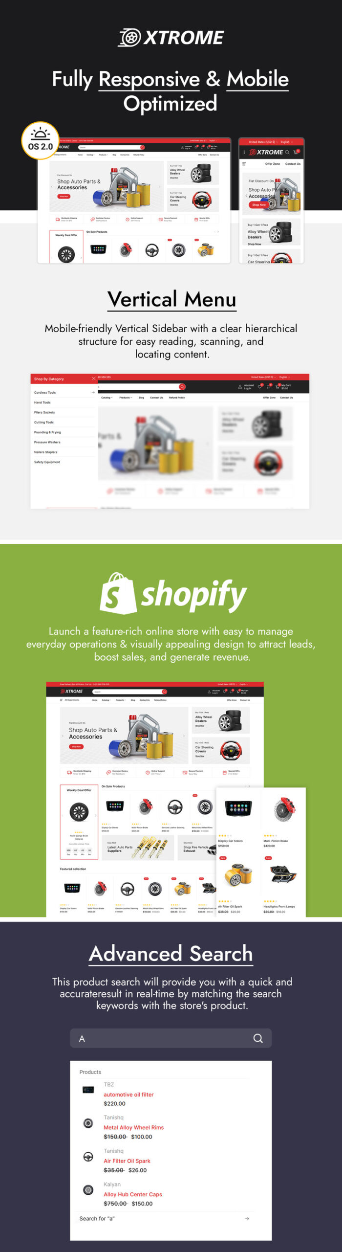 Xtrome - Auto & Spare Parts Store Shopify Theme - Features Image 1