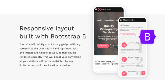 MomiStudio - Videography Services HTML5 Landing Page Template - Features Image 4