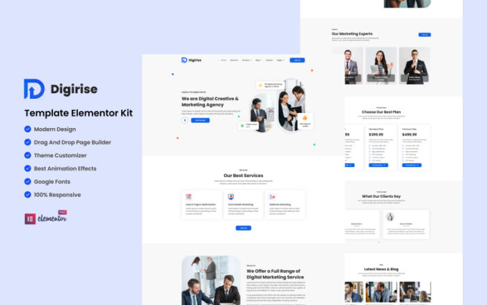 Digirise  - Marketing Agency Ready to Use Elementor Template Kit
