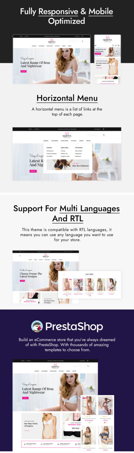 Skirtys Lingerie and Adult PrestaShop Theme - Features Image 1