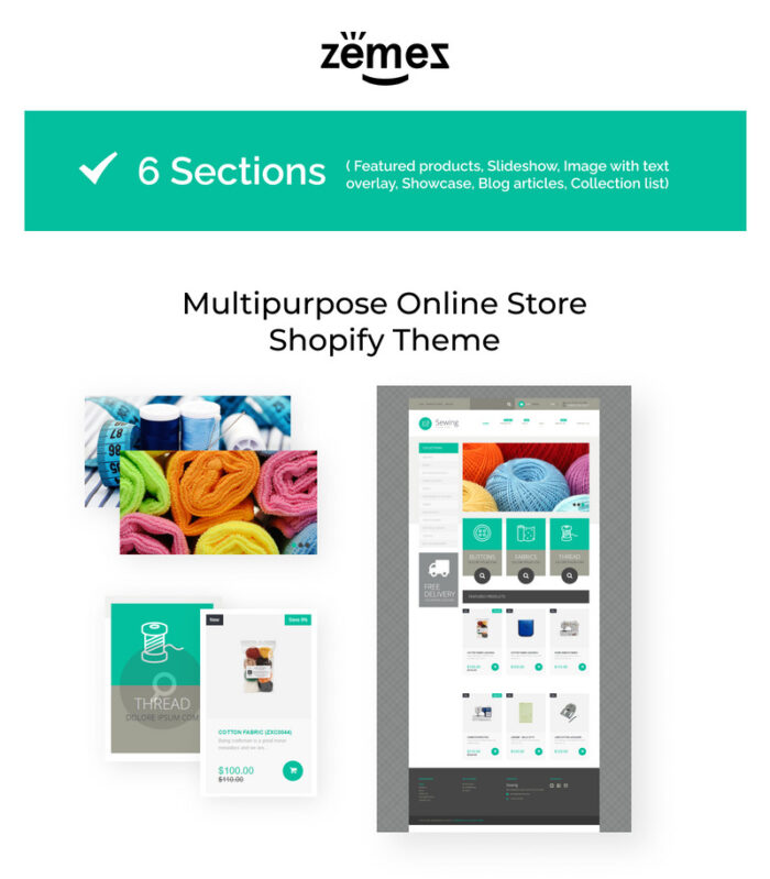 Sewing Supplies eCommerce Shopify Theme - Features Image 1