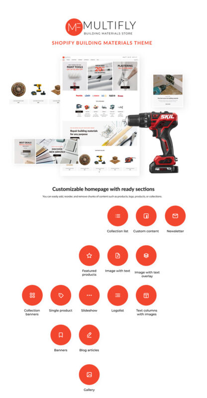 Multifly Construction, Shopify Building Materials Theme - Features Image 1