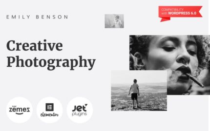 Emily Benson - Photography One page Black&White WordPress Elementor Theme