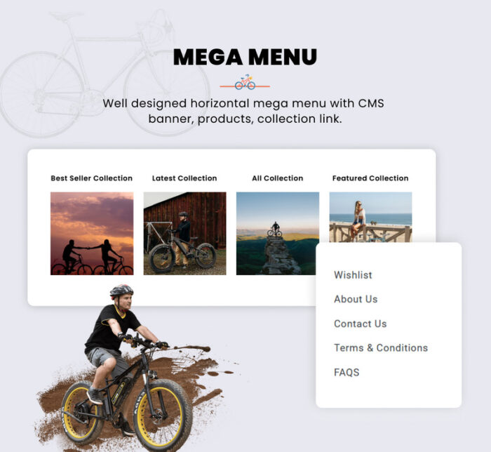 Bicycle Mega Sports, Bicycle, Bikes, Rental Shopify 2.0 Responsive Template - Features Image 6