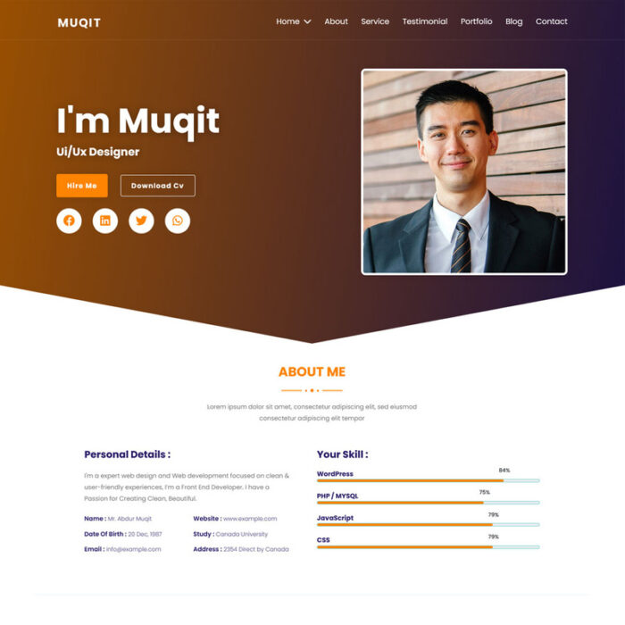 Muqit - Cv/Resume Portfolio Html5 Landing Page Template - Features Image 1