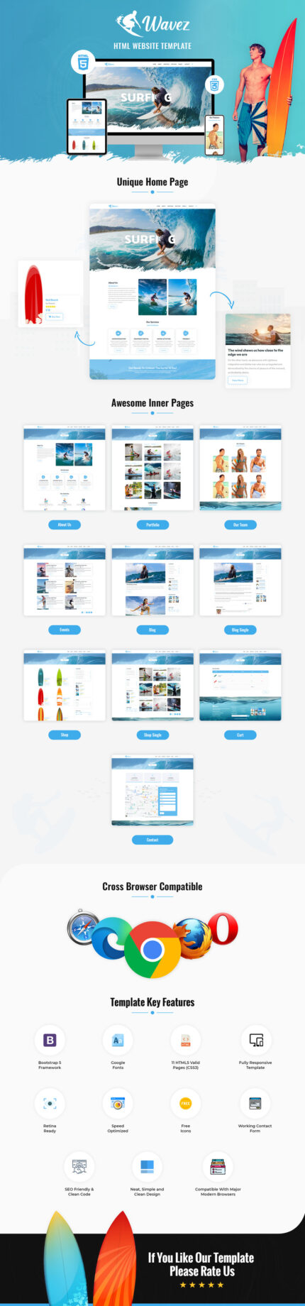 Wavez - Surfing HTML5 Website Template - Features Image 1