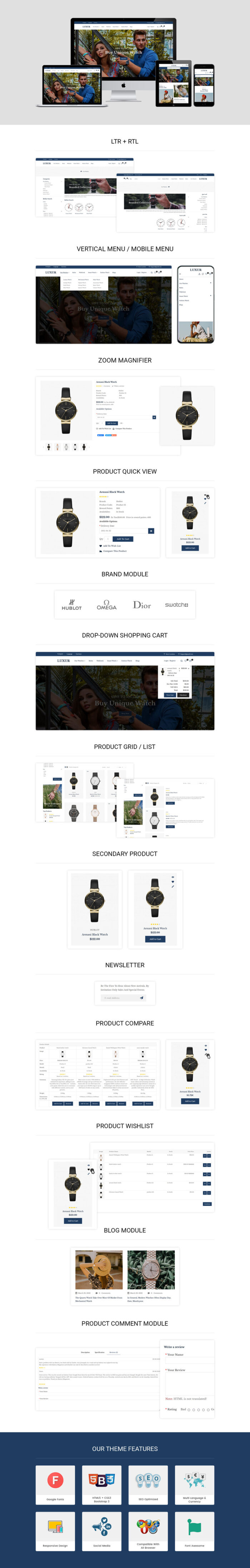 Luxur Watch Store - Opencart 3.x Responsive Template - Features Image 1