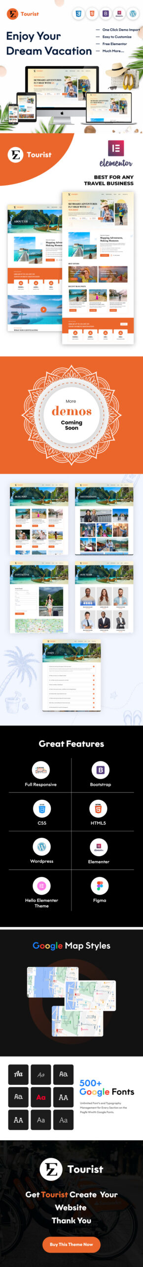 EZ Tourist: Modern WordPress Theme for Tourism Businesses and Vacation Planners - Features Image 1