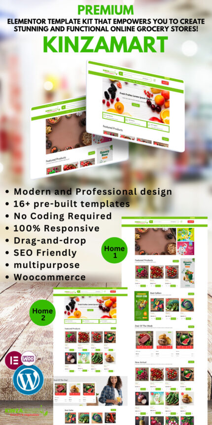 Kinza Mart - Elementor Template Kit WooCommerce Grocery & Healthy Food Stores - Features Image 1