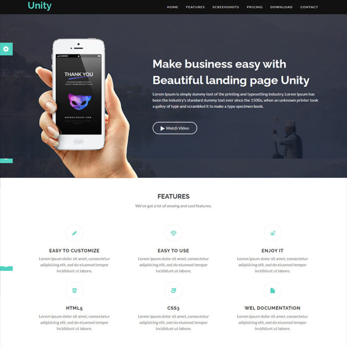 Unity Startup App Showcase IT Solution Software HTML5 Template - Features Image 1