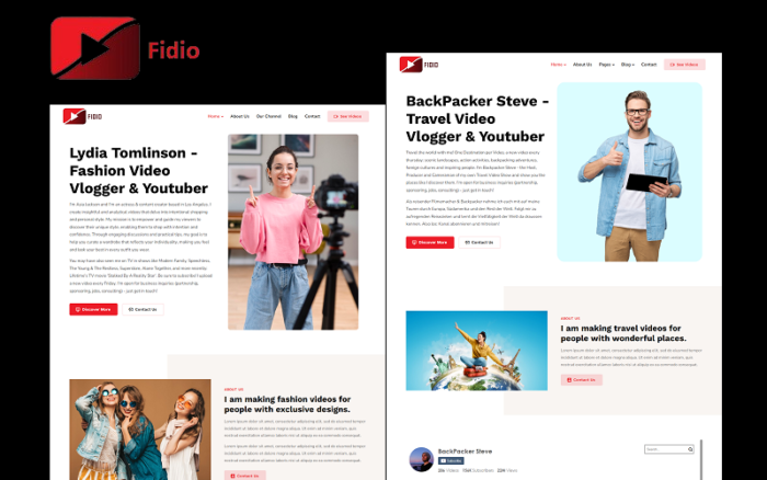 Fidio - Youtuber, Video Maker, and Video Editor Portfolio Responsive HTML Website Template