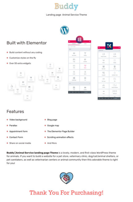 Buddy - Animal Service Elementor Landing page WordPress theme - Features Image 1
