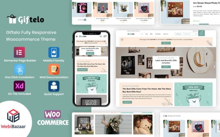 Giftelo - Handmade Gift & Photo Art Elementor WooCommerce Theme