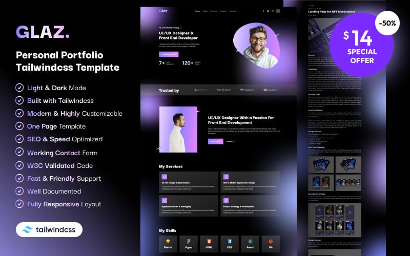 Glaz - Modern Personal Portfolio Landing Page HTML5 Template