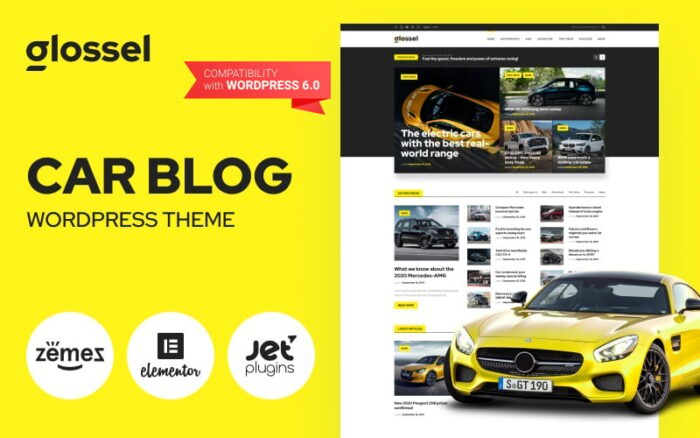 Glossel - Car Blog Website Template based on WordPress Elementor Theme