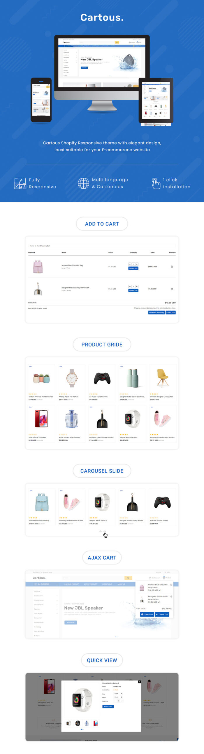 Cartous - Minimal Modern Multipurpose Shopify Theme - Features Image 1