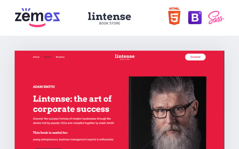 Lintense Book Store - Writer HTML Landing Page Template