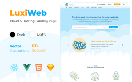 Luxiweb - Cloud and Hosting Landing Page with React Vue HTML5