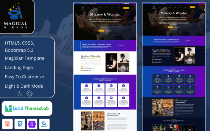 Magical Mirage - One Page Magician Website HTML Template