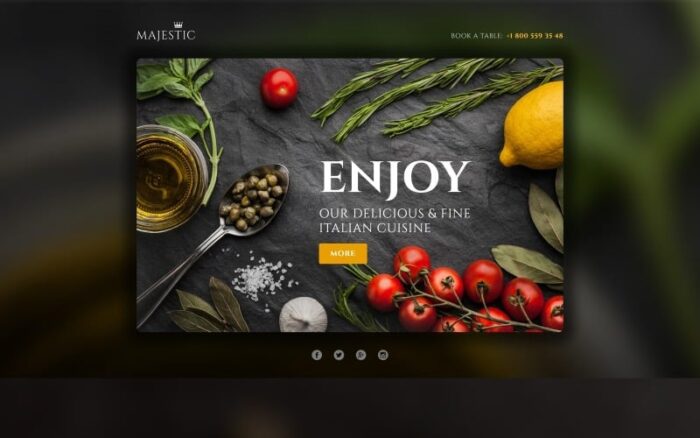 Majestic - Responsive Restaurant Template Compatible with Novi Builder Landing Page Template