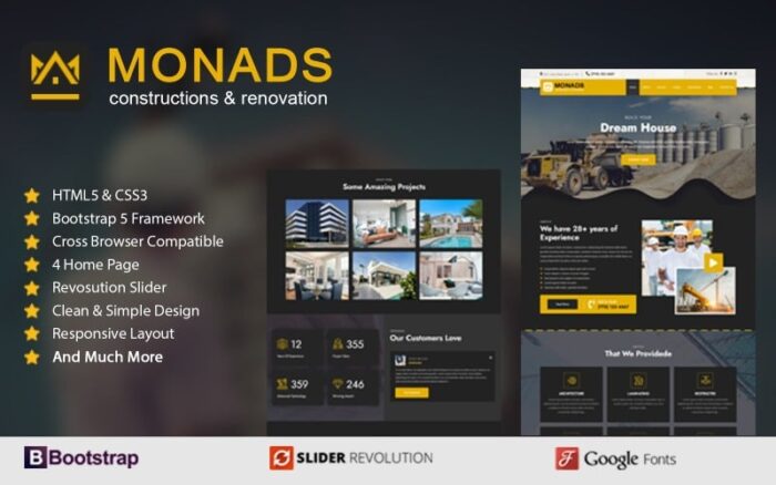 Monads - Constructions & Renovation Responsive HTML Templates