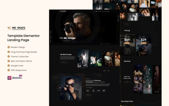 Mr Snaps Photography  -  studio showcase weddig event Elementor Landing page