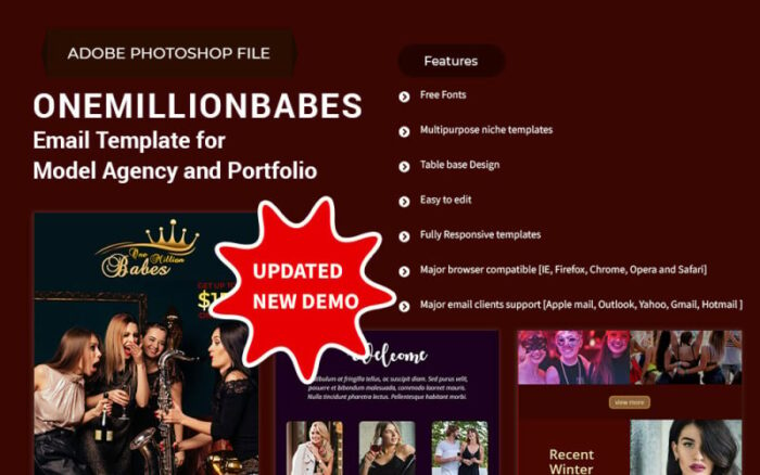 One Million Babes - Email Template for Model Agency and Portfolio